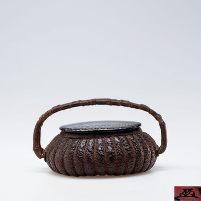 黑井光眠·梶山蒼澤合作 在銘 籠形香合（共箱）