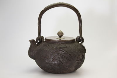 初代亀文堂造 漢詩蘭蟹 大鉄瓶