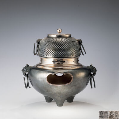 秀峰作 純銀 風炉釜（共箱）