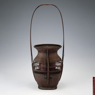 竹雲斎造 唐物写壺形花籃（共箱）