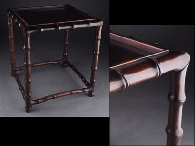 【夢工房】　時代唐木竹節彫香爐卓　610ｇ　辰-53