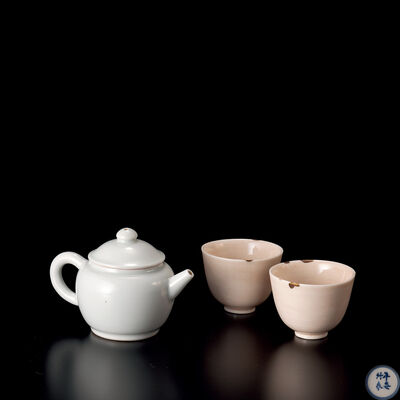 金繕白磁盃一対·竹泉作 白磁急須（皆木箱）