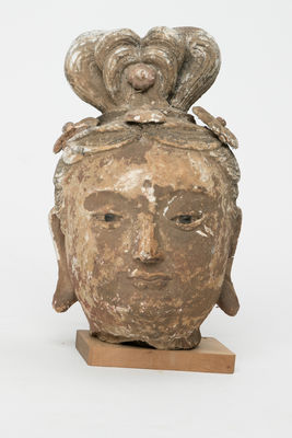 唐 漆彩 観音佛頭 塑像