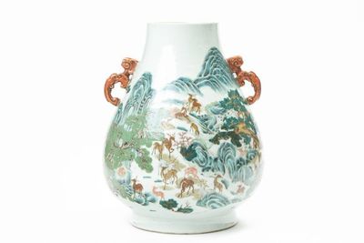 清「大清乾隆年製」款 粉彩 百鹿図 雙耳瓶