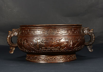 173 雙獅耳銅香爐