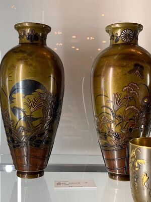 L7007　紹美榮祐 秋草図花瓶一對