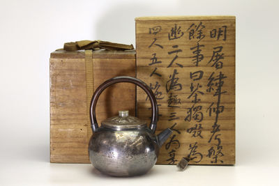 唐木提手 漢詩彫 銀瓶（雙重共箱）