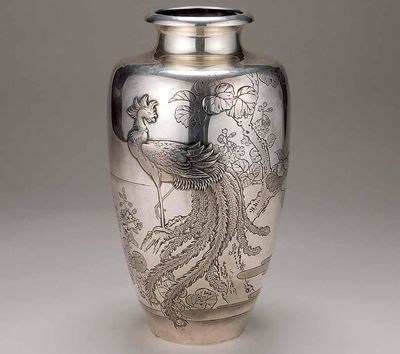 2306 政利刻凤凰图银瓶