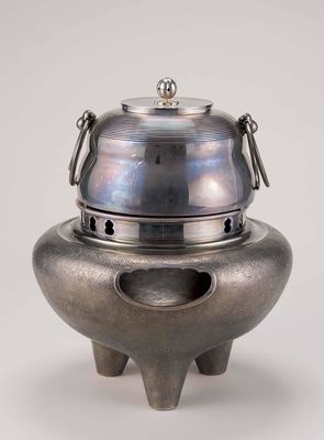 2297 人间国宝田口恒长作纯银制瓢形风炉釜