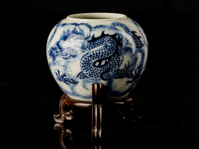 145-染付-龍紋-壷