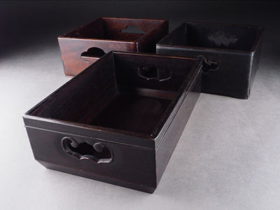 【夢工房】時代唐木（紫檀）莨盆三種　計1387ｇ　辰-16