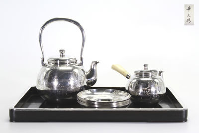 華光刻 京名所彫 湯沸 · 急須 · 茶托 · 盆 4点揃い