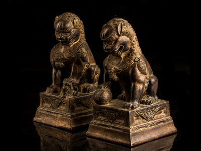 103-古銅獅子一対