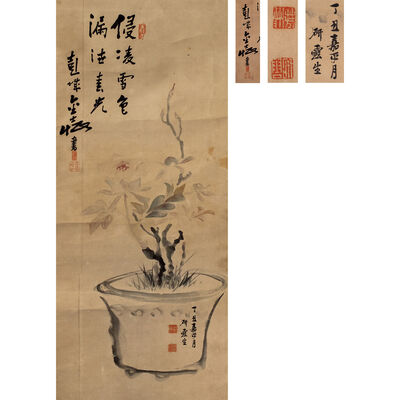 金士恒 花卉図 掛軸