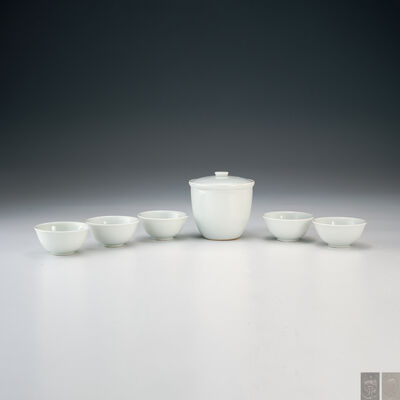 三浦竹泉造　白磁旅茶器組（共箱）