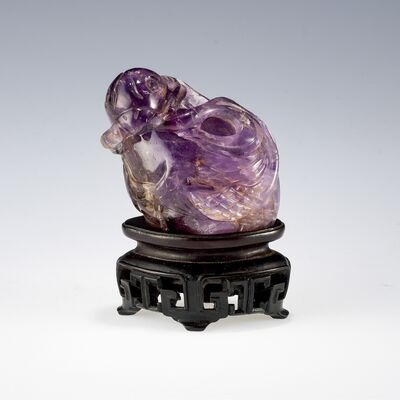 紫水晶鳥書鎮 台付（共箱）