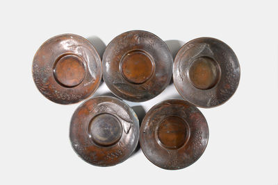 红铜鱼藻浮纹茶托五枚