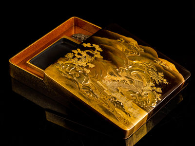 016-蒔絵　山水　硯箱