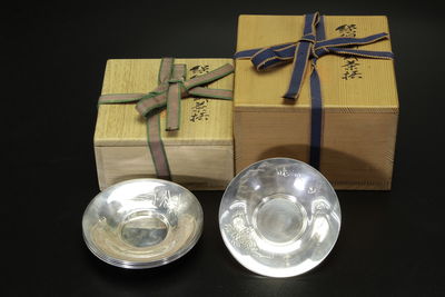 藏六造並刻 五清圖 純銀茶托5客（雙重共箱）