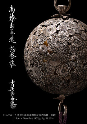 九世 中川浄益 南鐐 菊花透 釣香爐（共箱）