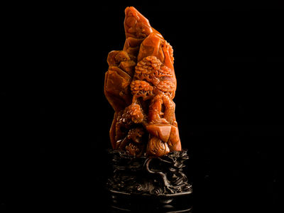 168-赤瑪瑙彫山水