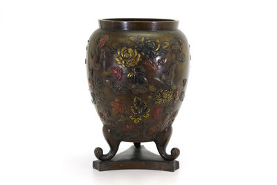 銅花鳥高肉象嵌大花瓶