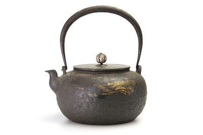 金光堂造 鑲金閣花卉紋提梁 鉄瓶