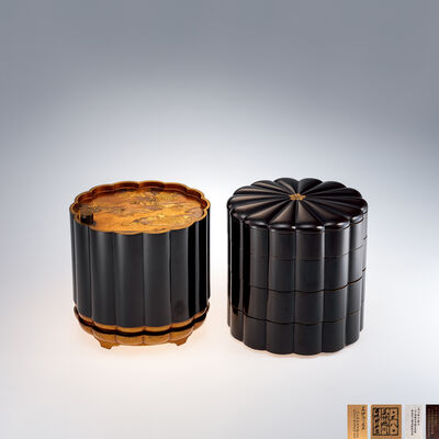 尾張德川旧藏 黒漆金蒔絵弁當盒（三重箱）