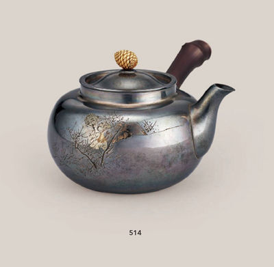 514 光正刻 银制花卉秋景图急须