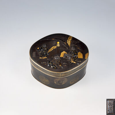 勝珉在銘 四分一銀地唐子箱（木箱）