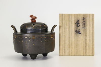 鈴木長翁齋作 金入朧銀香爐（共箱）