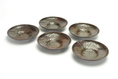 紅銅印章紋茶托 五客