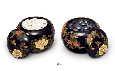 606 金城一国斋 彩雕围棋 （两盒）