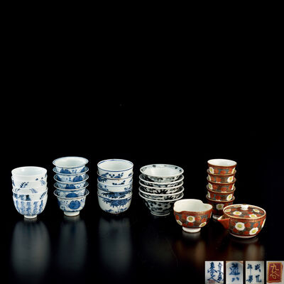 各式煎茶碗5組　在銘有（箱付）