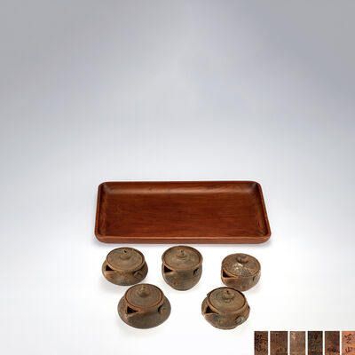 太田芝山作　煎茶盆 + 宝瓶5個　在銘有