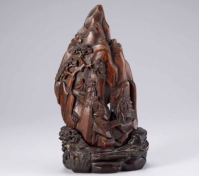 2221 沉香雕松下人物山子