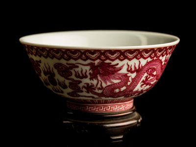 185-道光年製　龍文碗　台座付