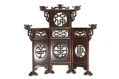 唐物 紫檀福康壽寧 透文 爐屏（共箱）