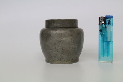 錫製　可雲造　在銘茶缶　395ｇ