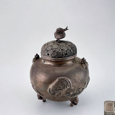 津雪在銘 銀香炉（木箱）