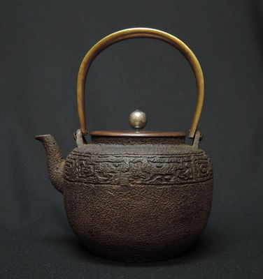 dy2777◆◇銀摘 取手秋草象嵌饕餮文鉄瓶1538g◇◆茶道 煎茶 中国茶