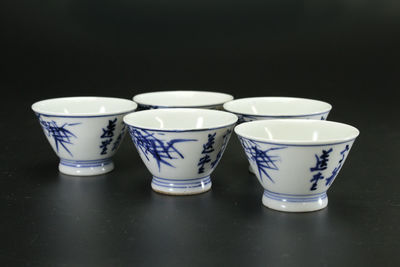 題字竹林圖杯 五客