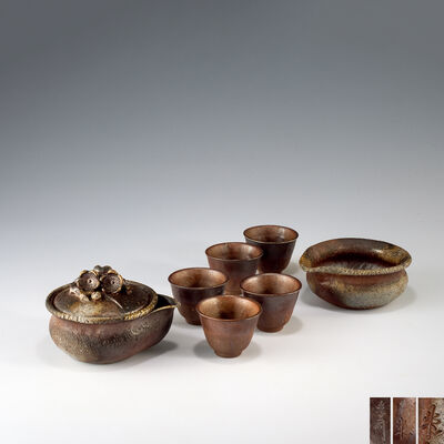 入江光人司造　備前焼茶器組（共箱共布）