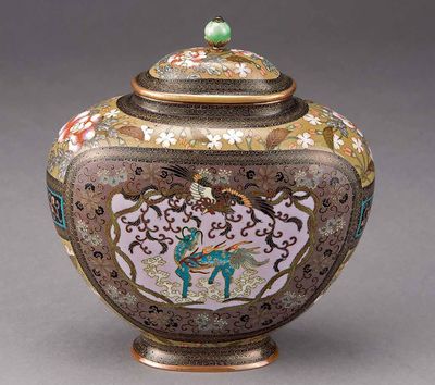 2302 明治 七宝烧扁瓶