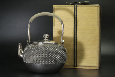 一鶴斎造 纯银霰形银瓶 （共箱）