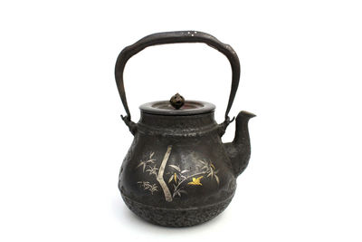 龍文堂造 竹荷金銀象嵌鐵瓶