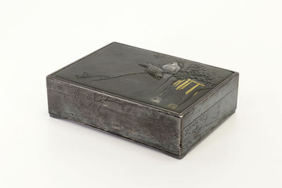 服部製 壽民造 純銀金銀象嵌箱