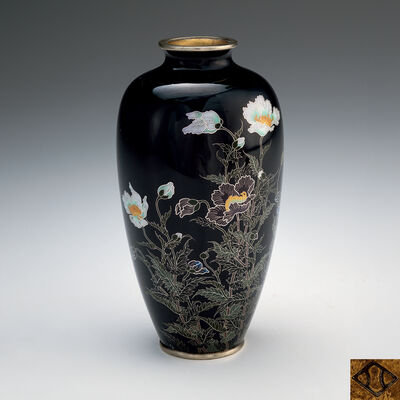 林小伝治作　花草紋七宝花瓶（二重箱）