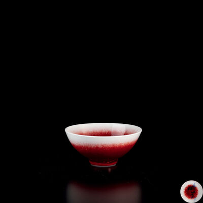 暁芳窯　早期宝石紅釉鶏心杯（元箱）
