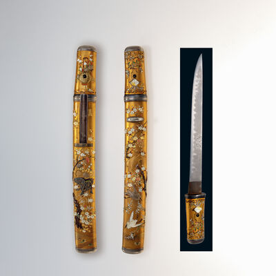 金工銀地 在銘 芝山象嵌拵·短刀（袋付）